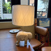 rustic carved wood animal table lamp with fabric shade