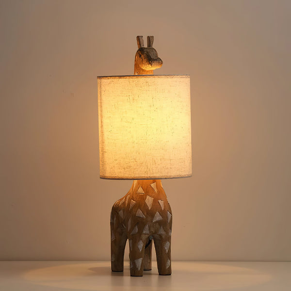 rustic carved wood animal table lamp with fabric shade