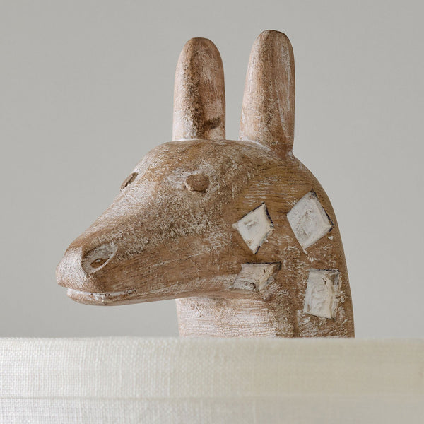 rustic carved wood animal table lamp with fabric shade
