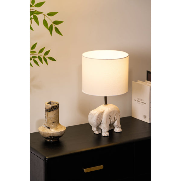 rustic carved wood animal table lamp with fabric shade