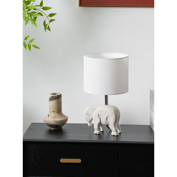 rustic carved wood animal table lamp with fabric shade