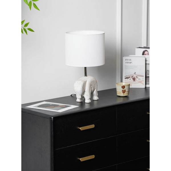 rustic carved wood animal table lamp with fabric shade