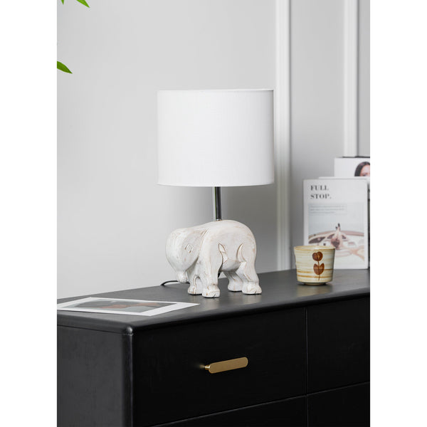 rustic carved wood animal table lamp with fabric shade