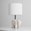 rustic carved wood animal table lamp with fabric shade