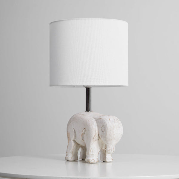 rustic carved wood animal table lamp with fabric shade