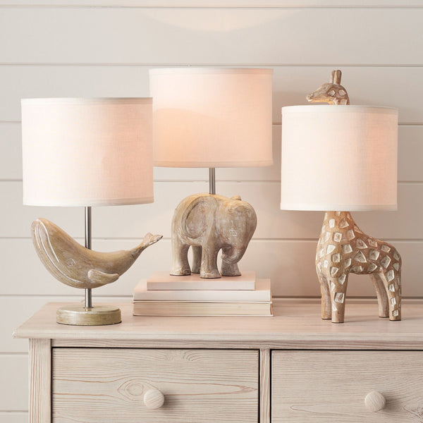 rustic carved wood animal table lamp with fabric shade