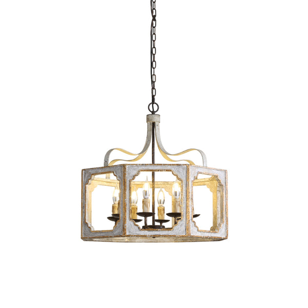 rustic distressed wood iron 8 light candle pendant lamp