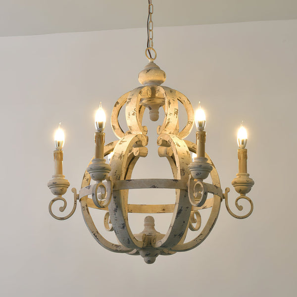rustic old white wood cage chandelier