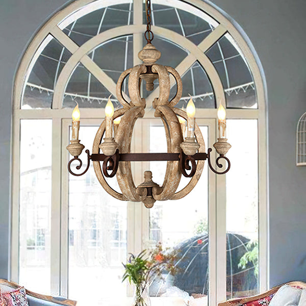 rustic old white wood cage chandelier