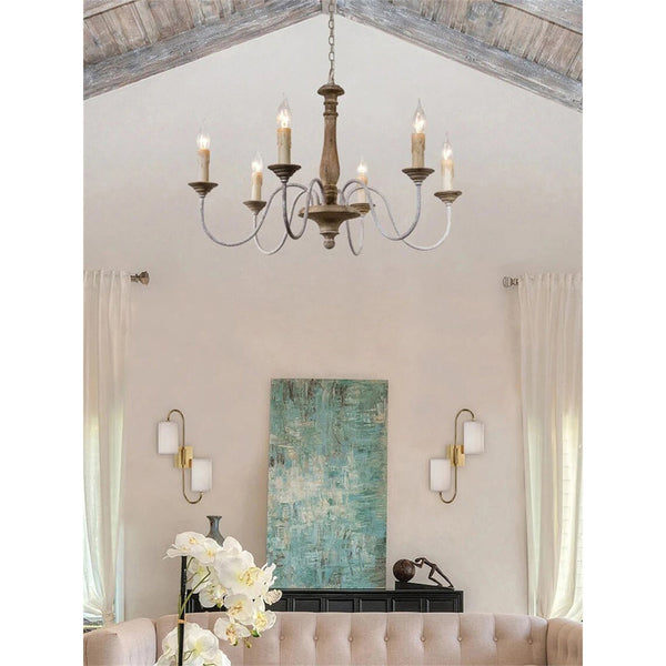 rustic old wood hand carved iron 6 light chandelier