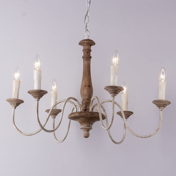 rustic old wood hand carved iron 6 light chandelier