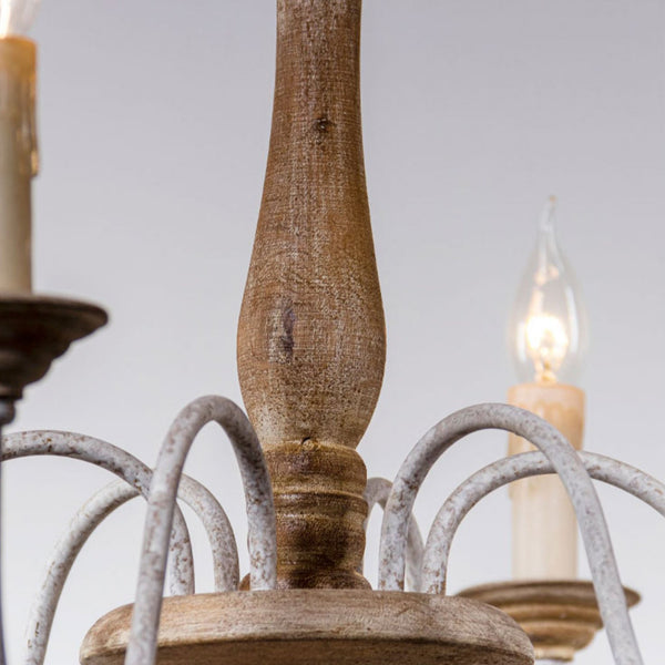 rustic old wood hand carved iron 6 light chandelier