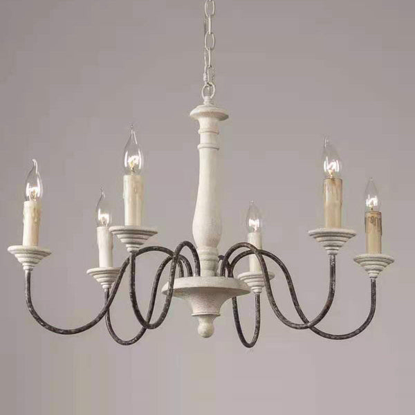 rustic old wood hand carved iron 6 light chandelier
