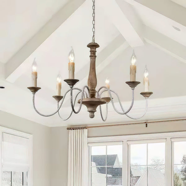 rustic old wood hand carved iron 6 light chandelier