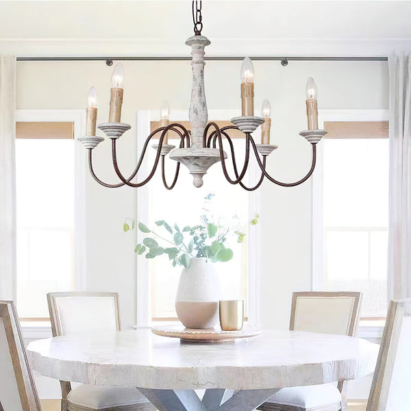 rustic old wood hand carved iron 6 light chandelier