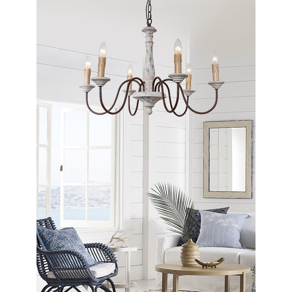 rustic old wood hand carved iron 6 light chandelier