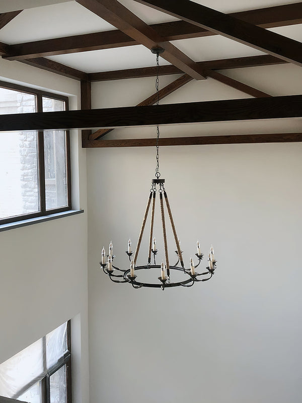 rustic rust iron hemp rope candle chandelier