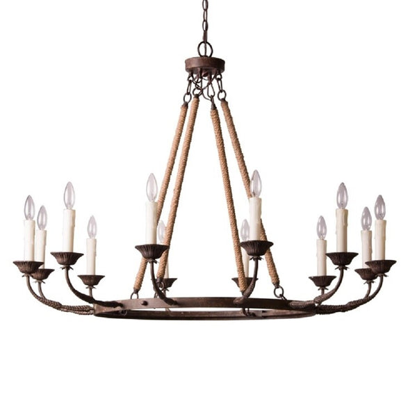rustic rust iron hemp rope candle chandelier