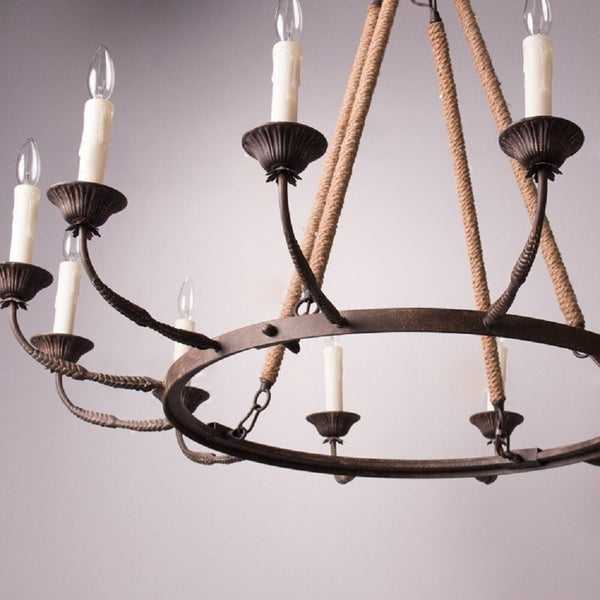 rustic rust iron hemp rope candle chandelier