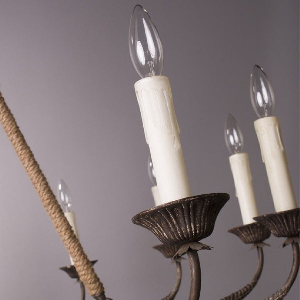 rustic rust iron hemp rope candle chandelier