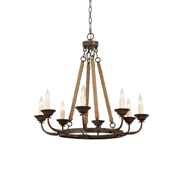 rustic rust iron hemp rope candle chandelier