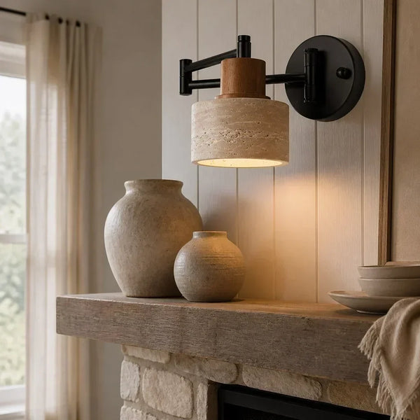 rustic travertine swing arm wall sconce bedroom