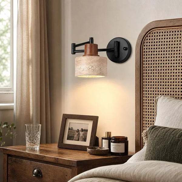 rustic travertine swing arm wall sconce bedroom
