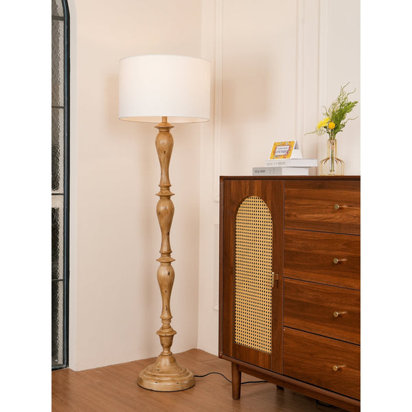 rustic white fabric solid wood floor lamp