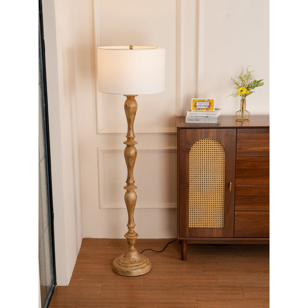 rustic white fabric solid wood floor lamp
