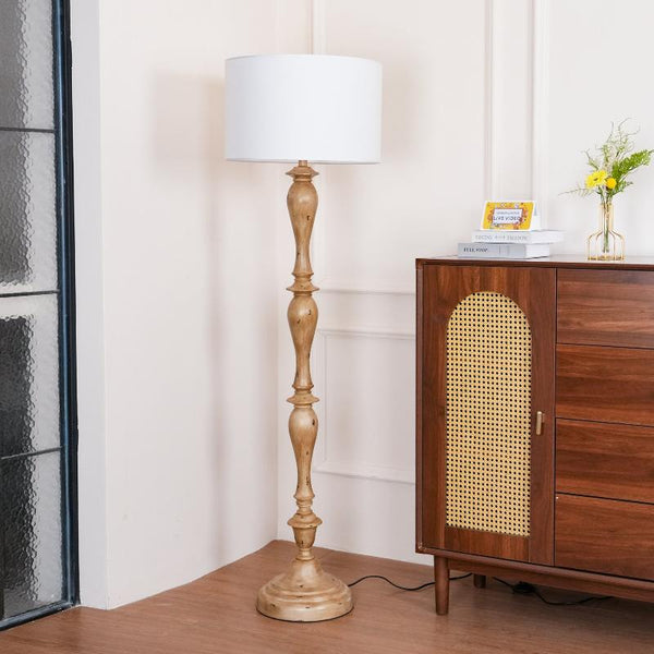 rustic white fabric solid wood floor lamp
