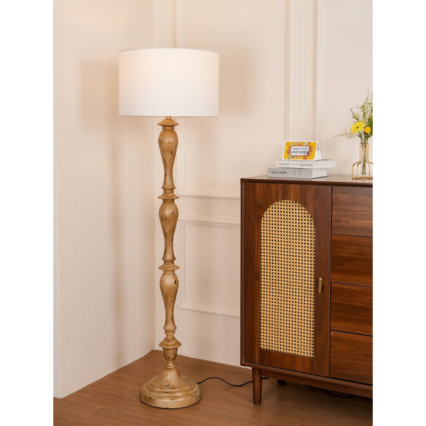 rustic white fabric solid wood floor lamp