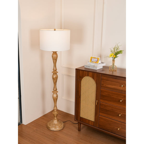 rustic white fabric solid wood floor lamp