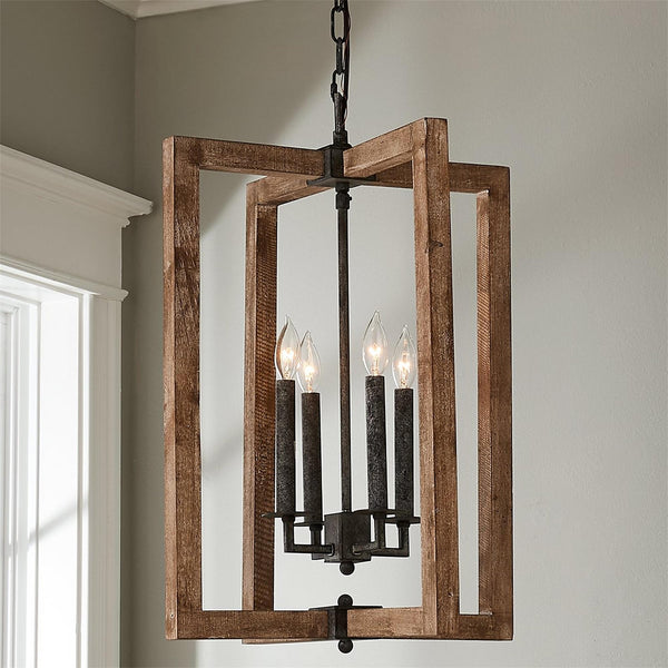 rustic wood black lantern pendant lamp