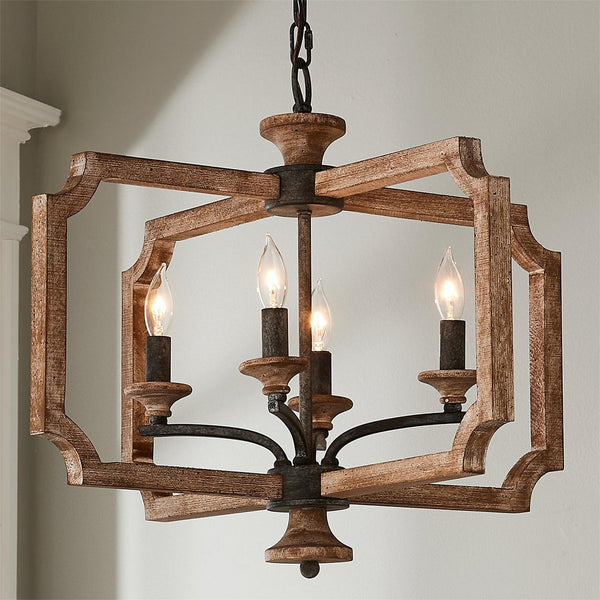 rustic wood black lantern pendant lamp
