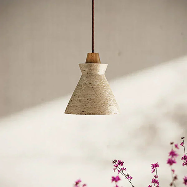 scandinavian beige travertine conical pendant lamp