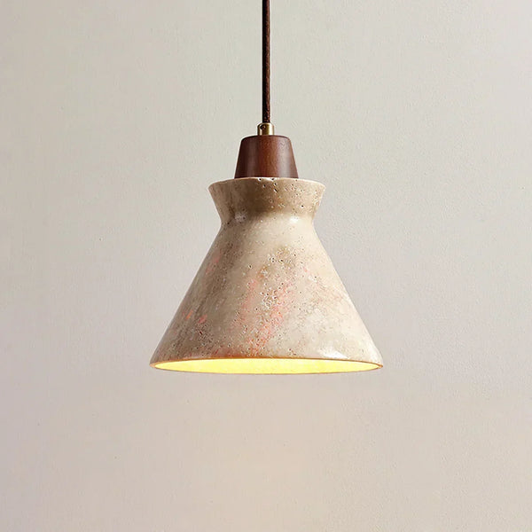 scandinavian beige travertine conical pendant lamp