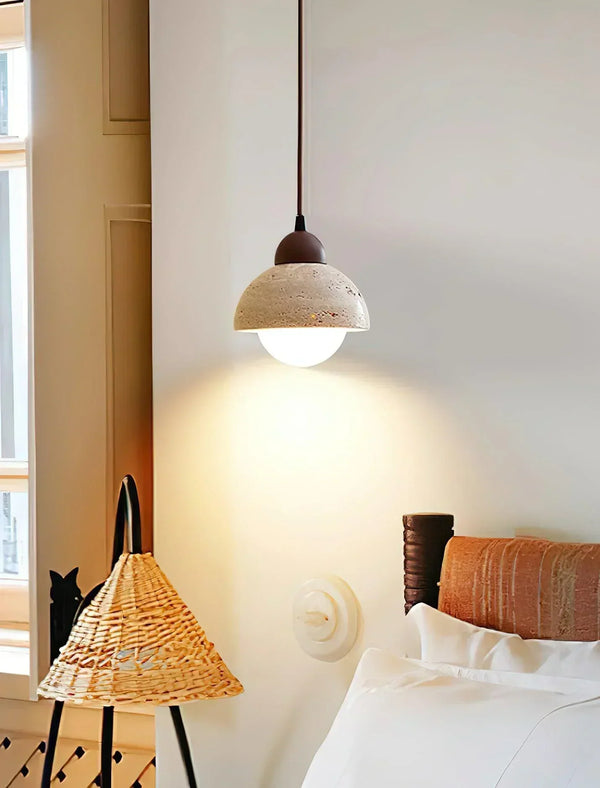 scandinavian beige travertine glass semicircle pendant light