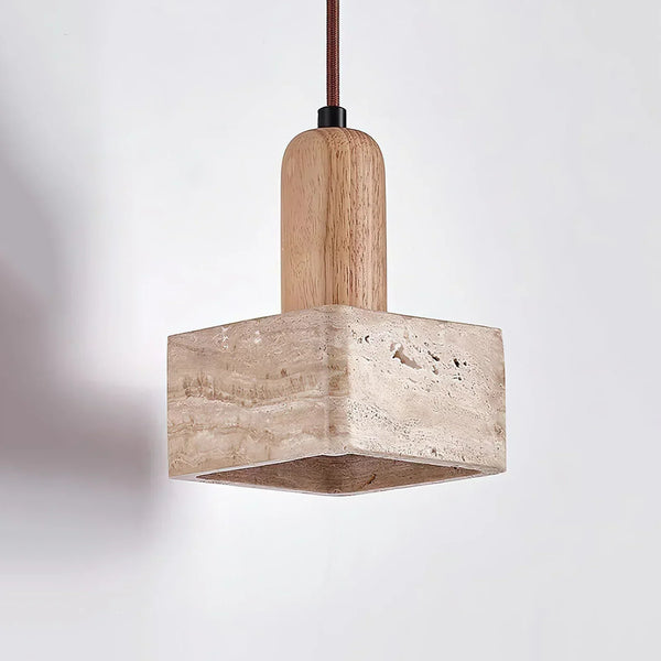 scandinavian beige travertine wood cylinder pendant lamp