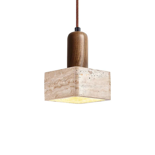 scandinavian beige travertine wood cylinder pendant lamp