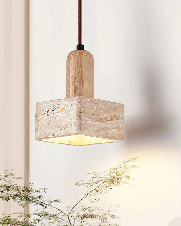 scandinavian beige travertine wood cylinder pendant lamp