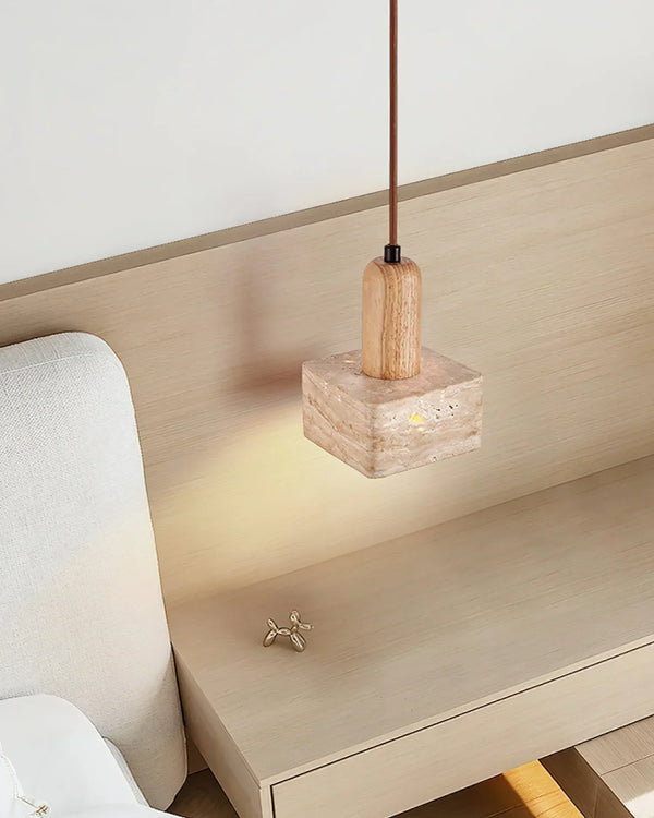 scandinavian beige travertine wood cylinder pendant lamp
