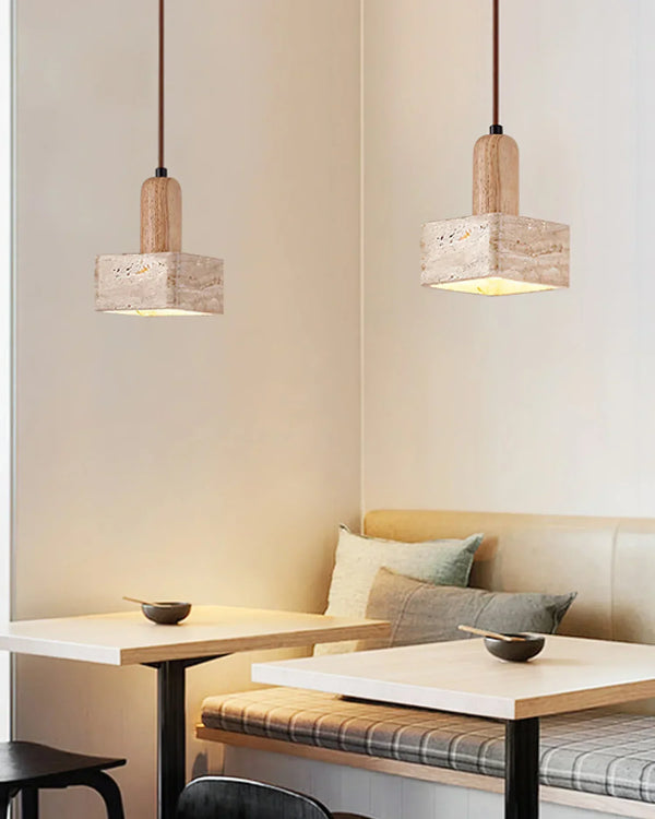 scandinavian beige travertine wood cylinder pendant lamp