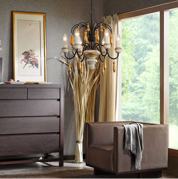scandinavian black iron wood candle chandelier
