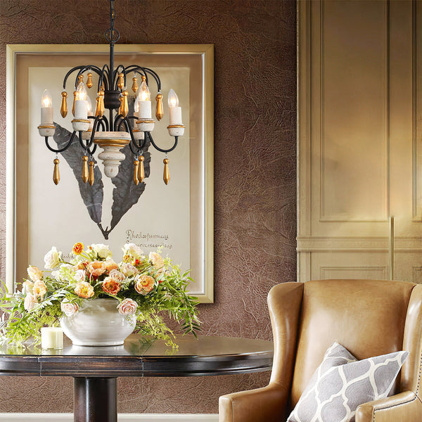 scandinavian black iron wood candle chandelier