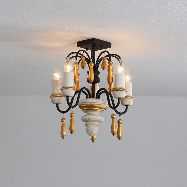 scandinavian black iron wood candle chandelier