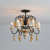 scandinavian black iron wood candle chandelier