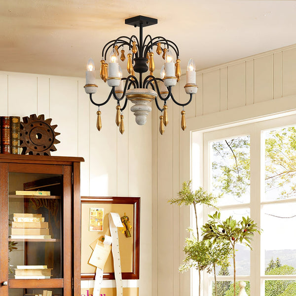 scandinavian black iron wood candle chandelier