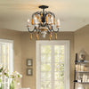 scandinavian black iron wood candle chandelier