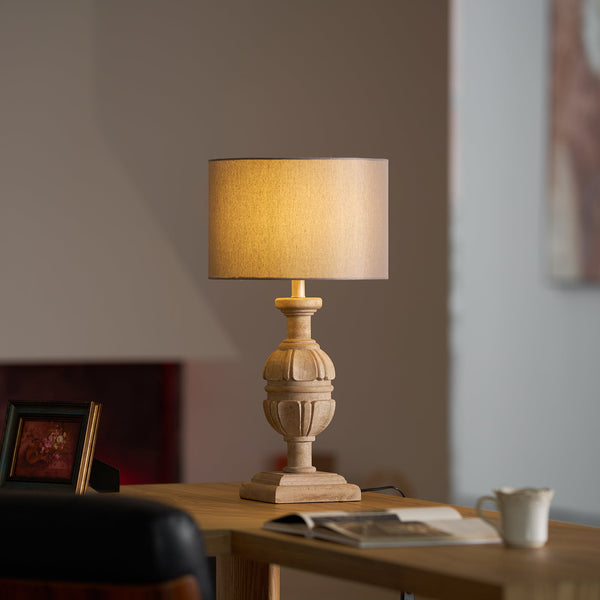 scandinavian old wood fabric table lamp