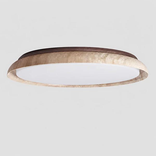 scandinavian travertine wood round flush mount ceiling light
